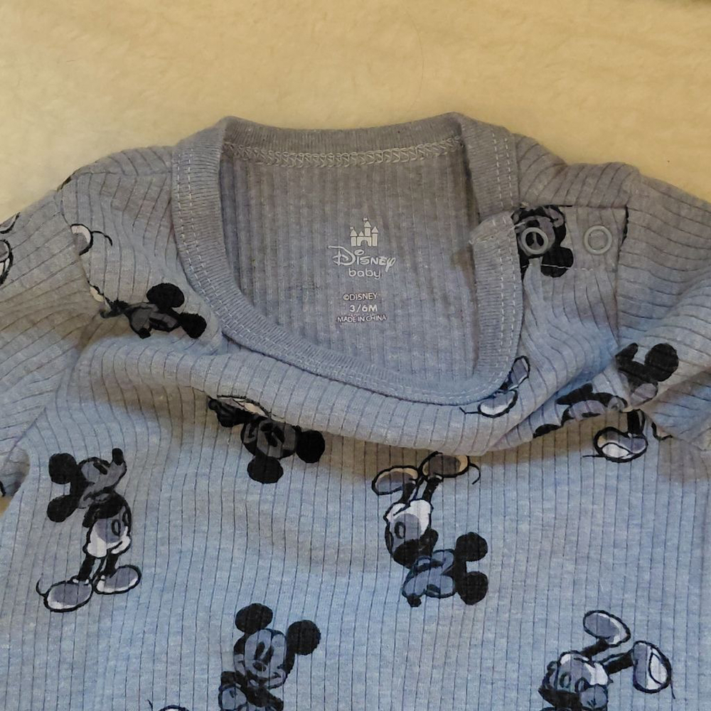 Unisex Baby Disney Light Blue Black Mickey Mouse Matching Set 3-6 Months - Picture 3 of 4